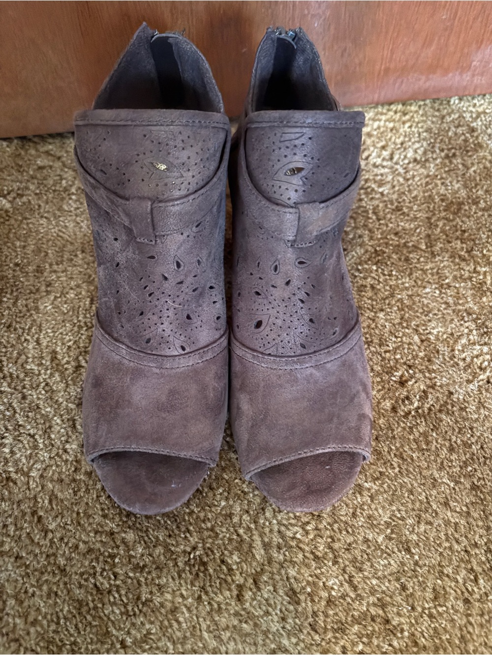 Women’s Brown Suede Peep-Toe Booties